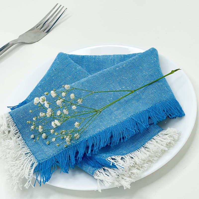 ENSEMBLE DE 12 NAPPES CHAMBRAY W. FRANGES, Turquoise / blanc