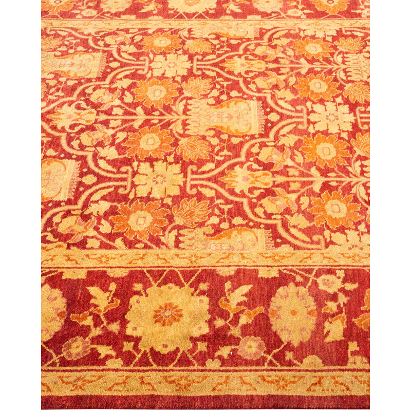 Tapis unique noué à la main Shamae Eclectic - rouge, 5 pi x 8 pi
