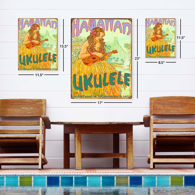Wahine hawaïen, impression d'ukulélé sur métal, H 15,5 po x l 11,5 po x P 0,04 po
