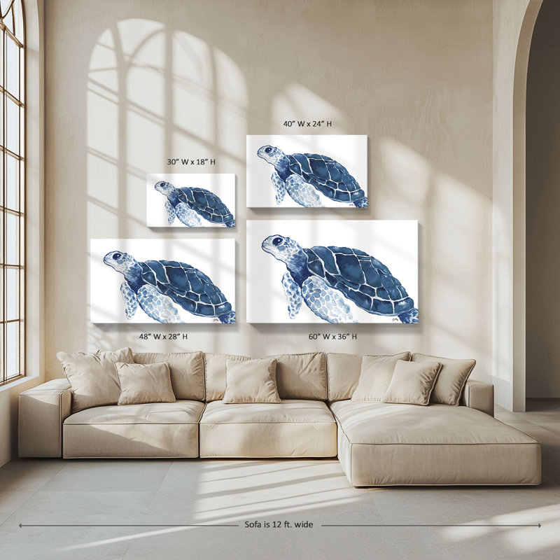 «Turtle in The Blues», reproduction de peinture acrylique, H 36 po x l 60 po x P 1,5 po, Toile tendue