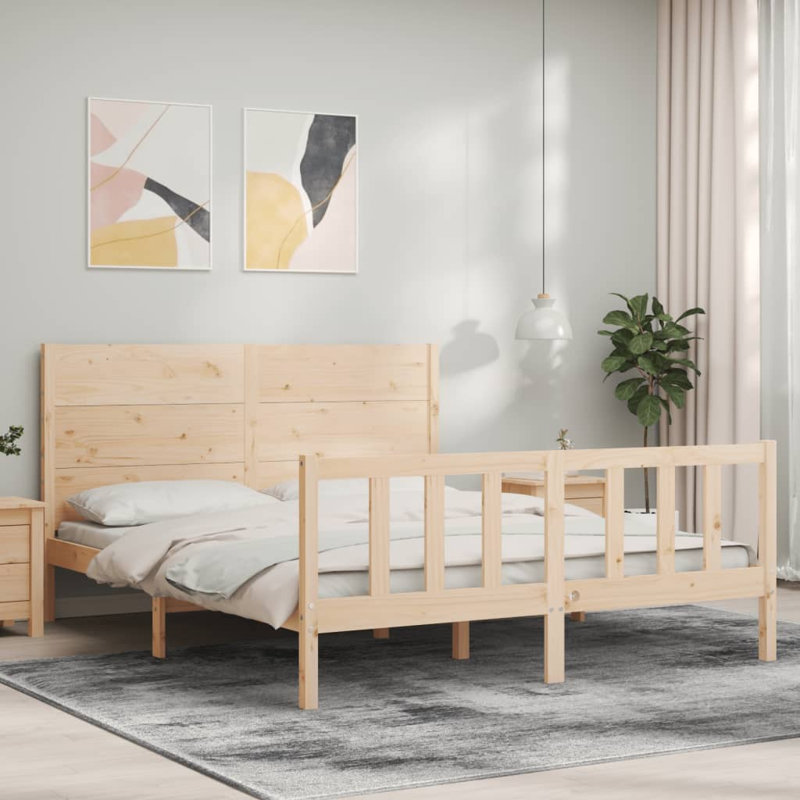 Bed Frame with Headboard, European Kingsize (160 x 200cm), Natural