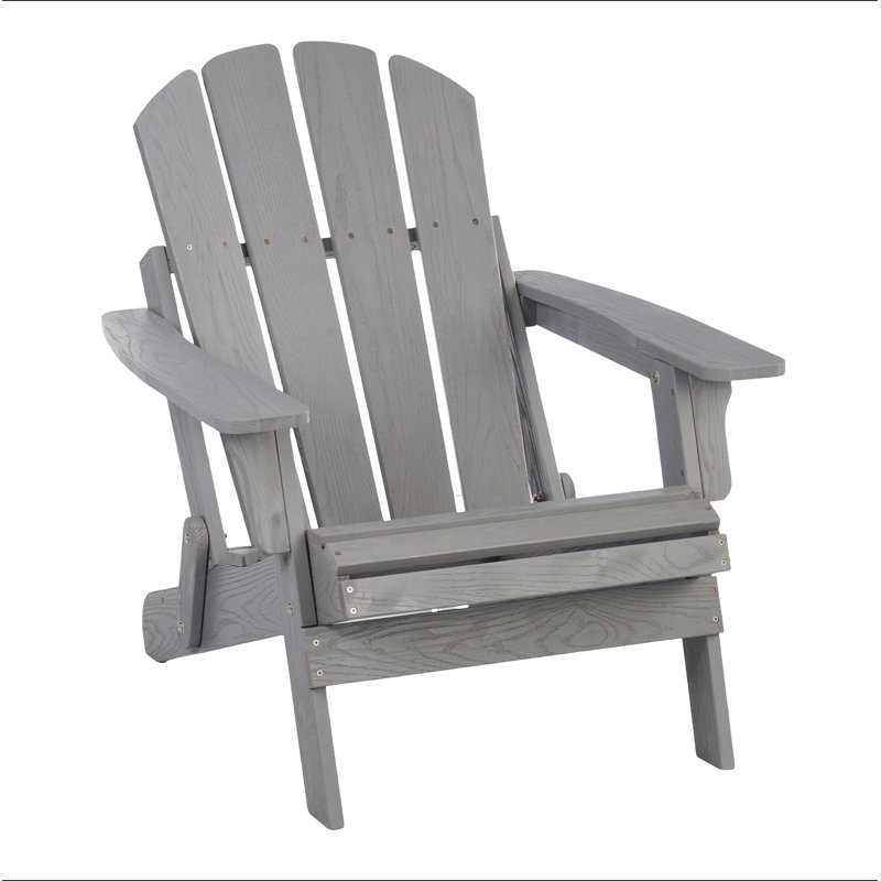 Oversize Embossed Wooden Outdoor Folding Adirondack Chair With Pre-Assembled Backrest & Seatboard, Wood Patio Chair For Garden Backyard Porch Pool Deck Firepit