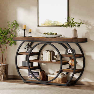 47 Inches 5-Tier Industrail Console Table, Farmhouse Entryway Table with Storage