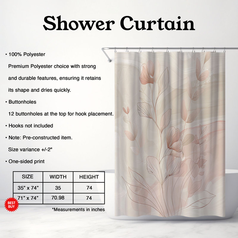 Rideau de douche 1 pièce Pink Wabi Sabi Designs, H 74 po x l 71 po