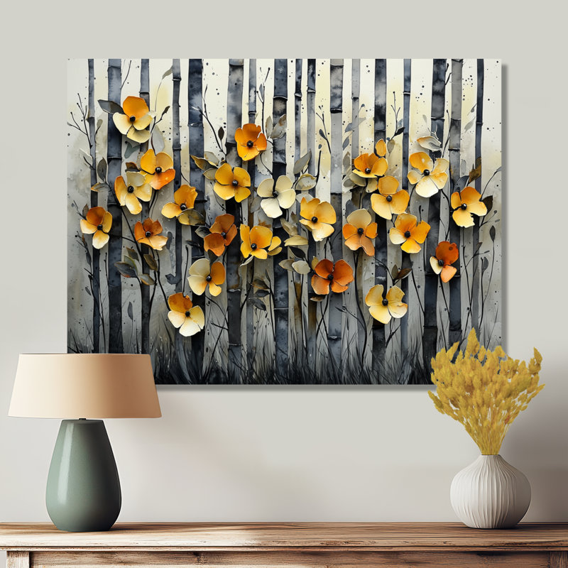 «Geometric Bambo Forest Horizon II» - Impression sur métal bambou, H 12 po x l 20 po