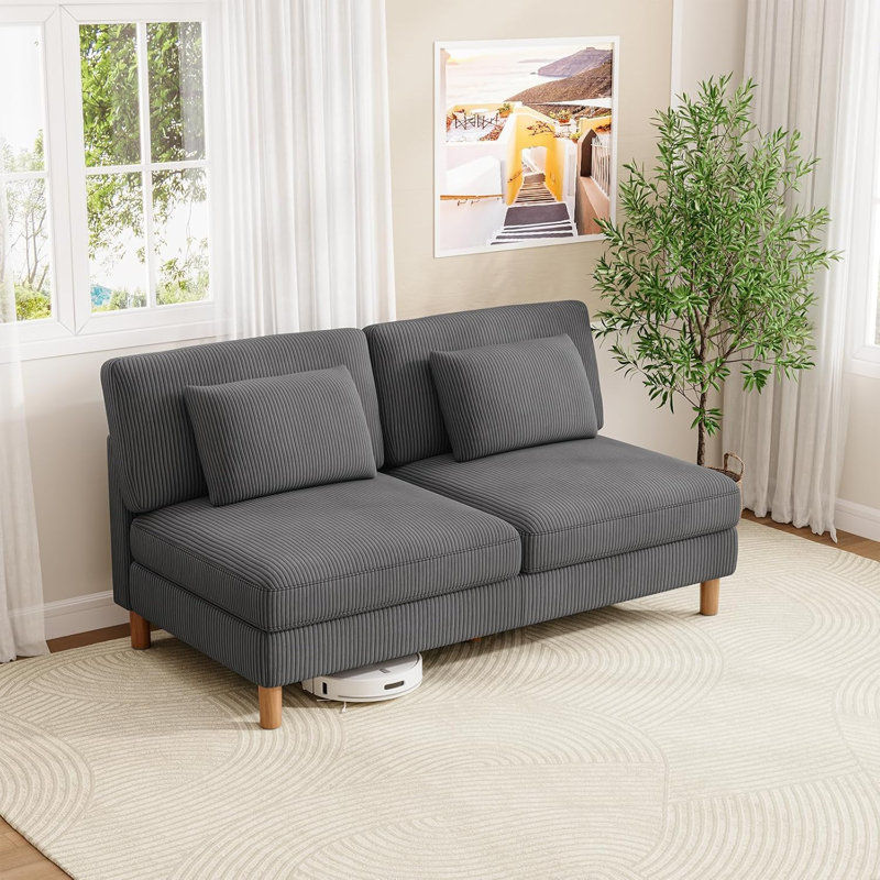 3 Seater Cotton Loveseat, 2-3 Seats-Grey