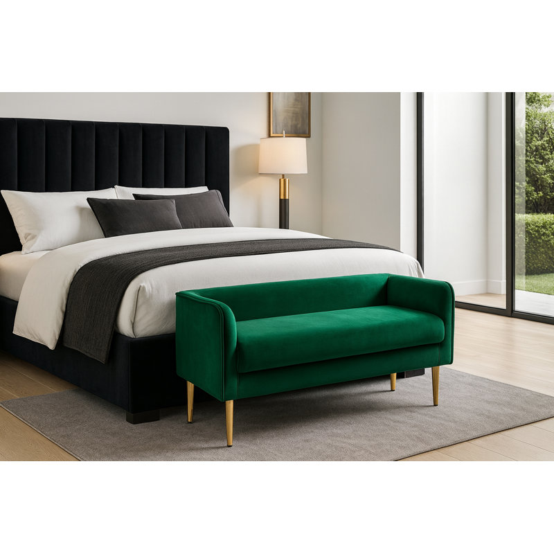 Audrey Manuel Upholstered Bench, Green Velvet