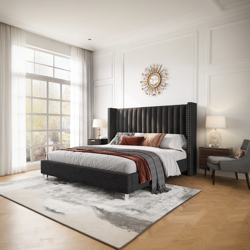 Lit plateforme tapissier noir Addesyn, Très grand, Noir