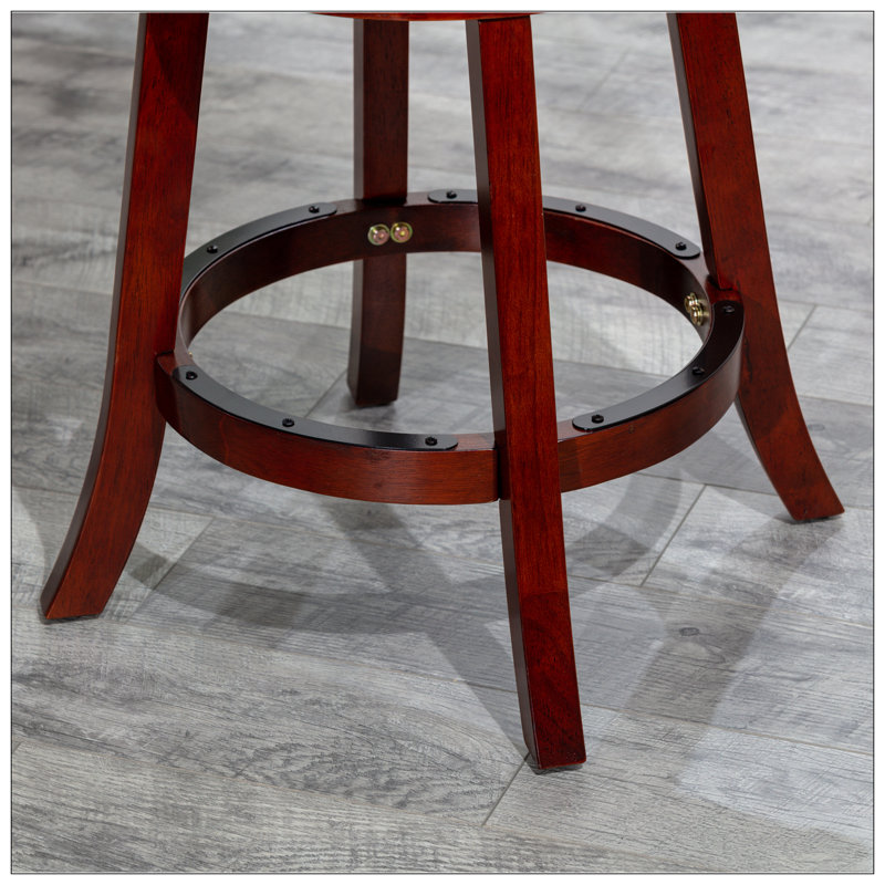 Tabouret pivotant à dossier en X en cuir français, pour plus de confort et de style, Siège noir / structure cerise