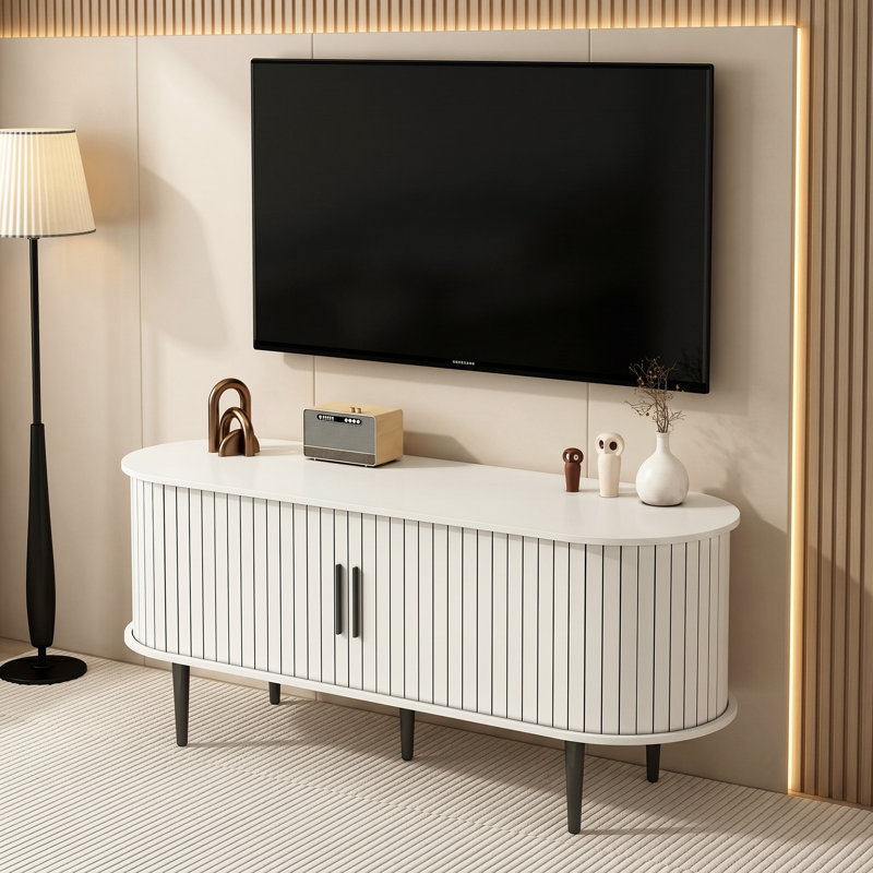 Meuble télé avec porte coulissante blanc, Blanc