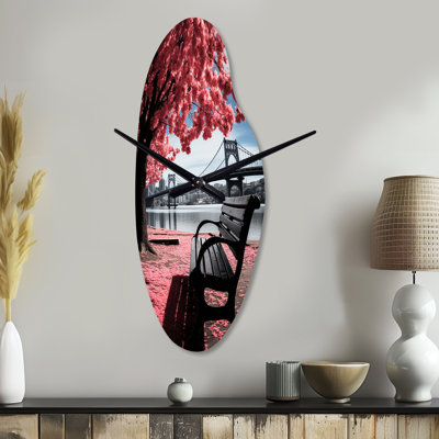 Izikson Pittsburgh Beautiful Cityscape - Pittsburgh Asymmetrical Metal Wall Clock, Pink Curved Clock Print