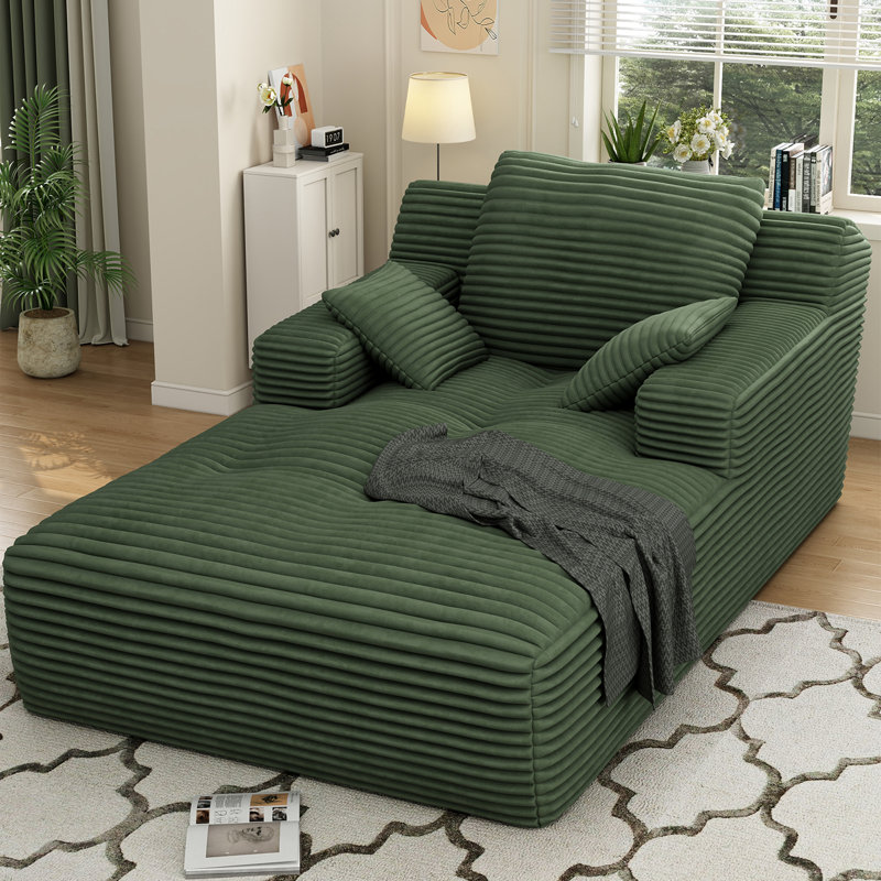 Chaise longue 67 po rembourrée en velours côtelé avec assise profonde, coussins et accoudoirs 67 po, aucun assemblage requis
