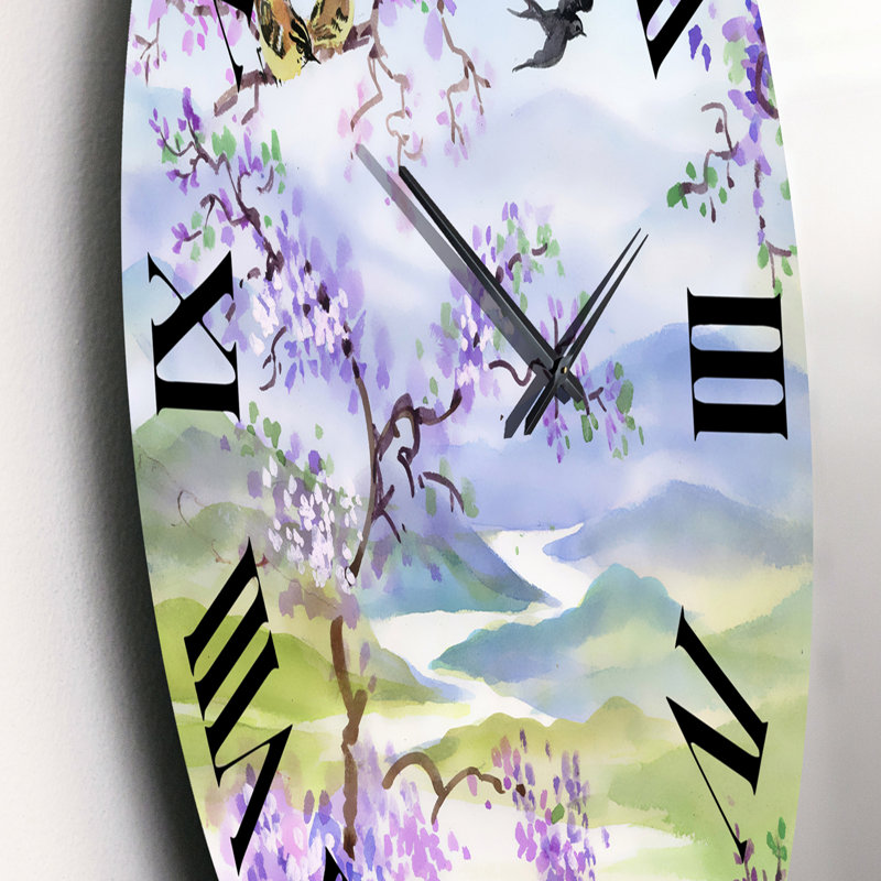 Birds On Cherry Branch - Horloge murale traditionnelle, Moyen