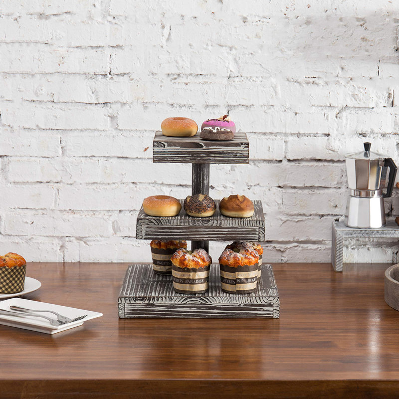 3-Tier Torched Wood Dessert/Appetizer Stand