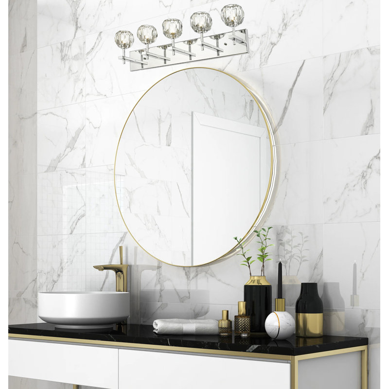 Meuble-lavabo moderne en cristal à 5 lumières DEL, Argent