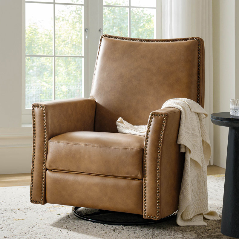 Fauteuil inclinable manuel berçant en cuir Jerseyville, Chameau