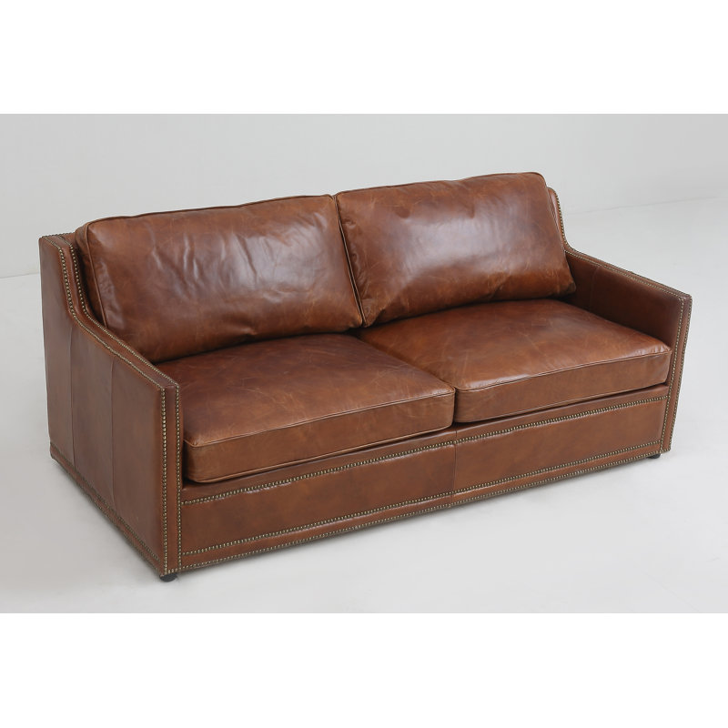 Causeuse à accoudoirs carrés en cuir véritable 75 po Tingley
