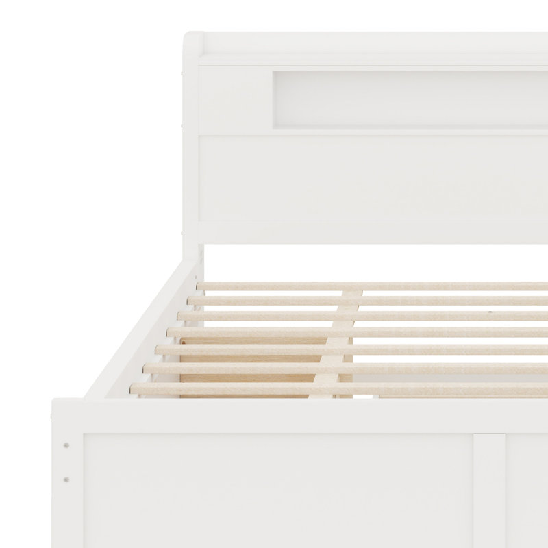Lit plateforme en bois avec rangement à DEL, 2 tiroirs et lit gigogne, blanc