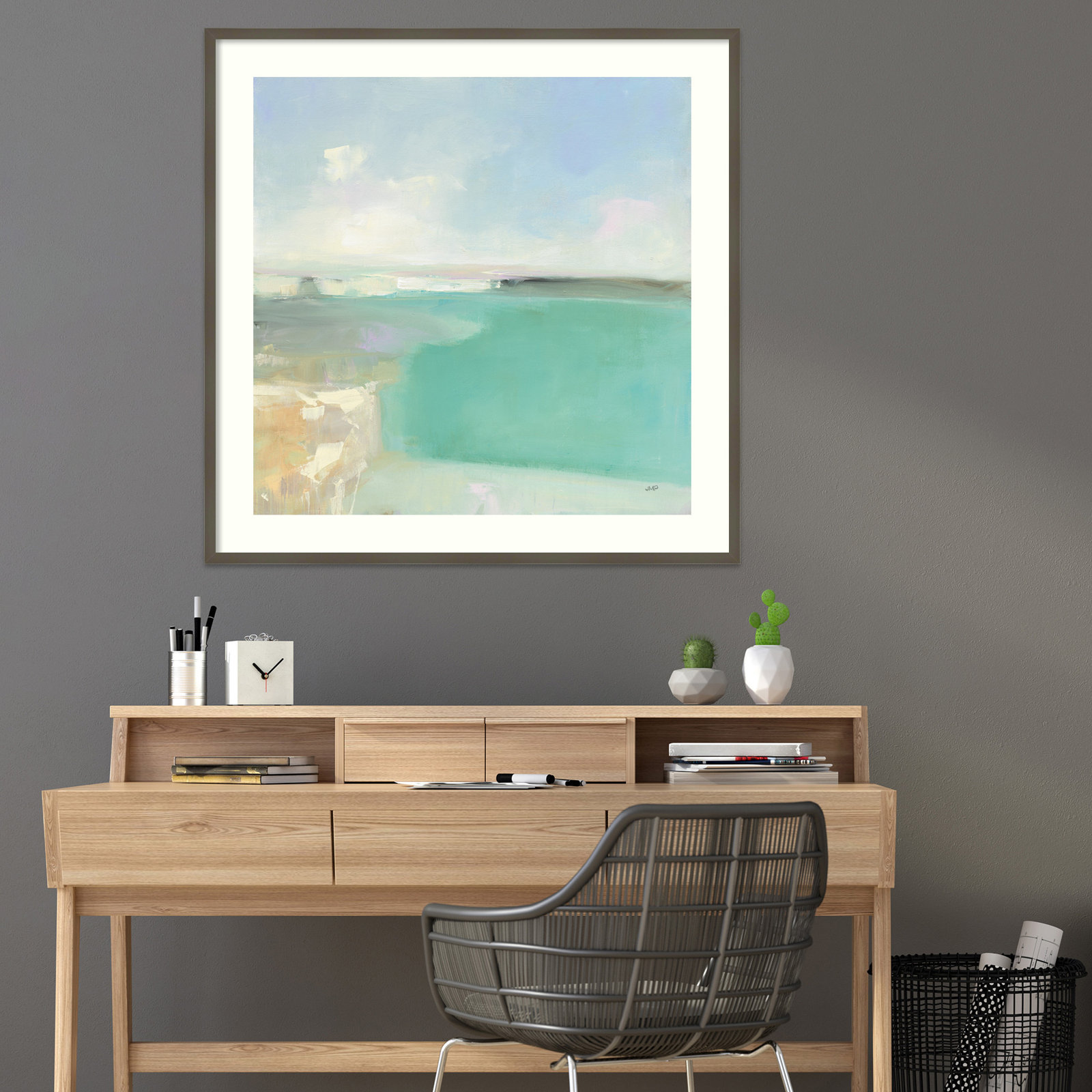 Summer Coastline by Julia Purinton, 25" H x 25" W, Gray Framed Paper