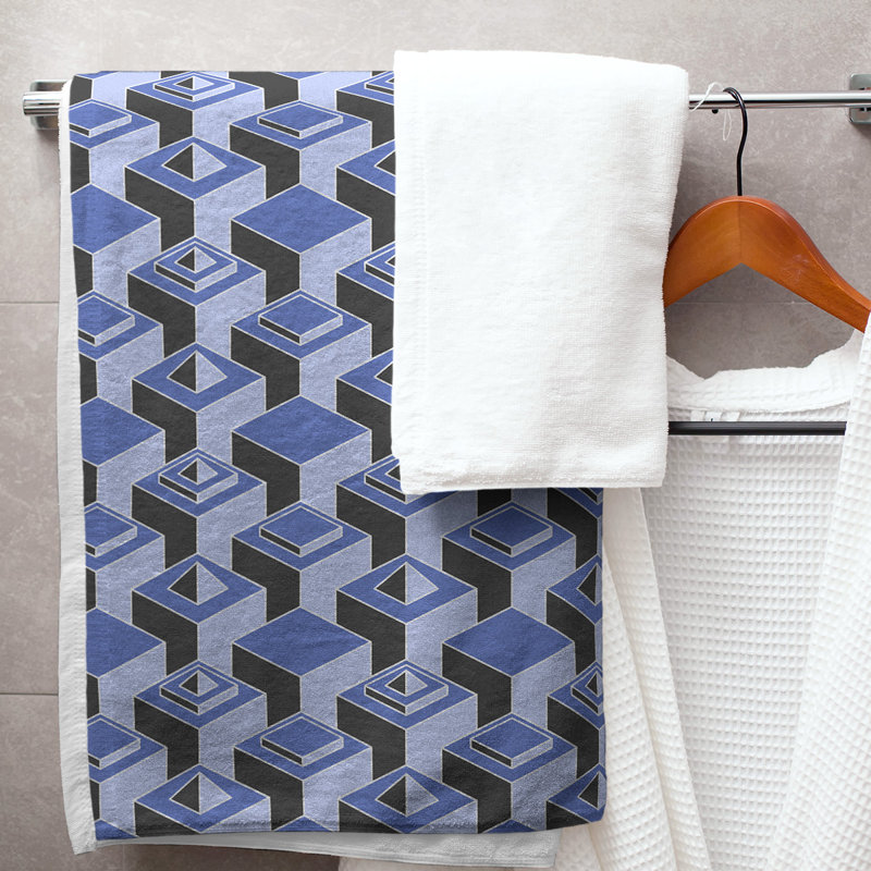 Serviette de bain à motif de gratte-ciels classiques, Bleu et noir