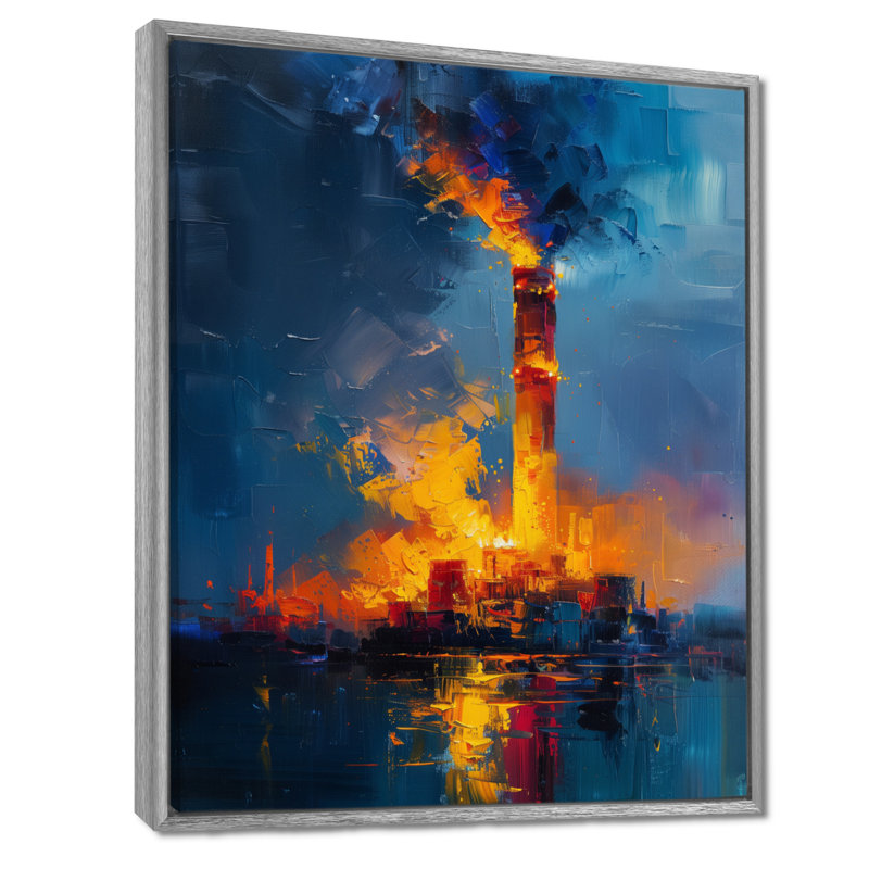 Orange et bleu, centrale électrique III - centrales électriques, art mural, Encadrement argenté, H 12 po x l 20 po