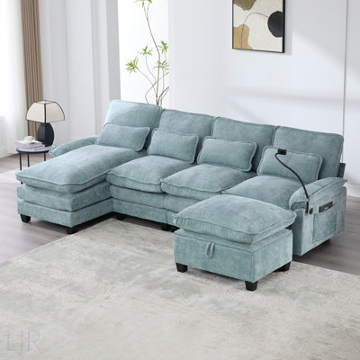 Canapé modulaire en forme de U de 106 pouces avec revêtement en chenille, conception modulaire et charge intégrée pour les salons modernes