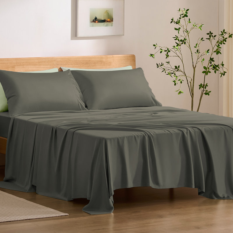 TOSMO Bamboo Viscose Sheets, King Sheet Set with 2 Pillowcases, Dune