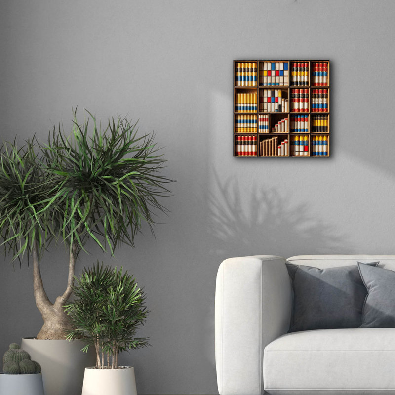  «Mondrian Style Bookshelf» par Rey Klimt, art mural sur toile, 18 po x 18 po, H 18 po x l 18 po