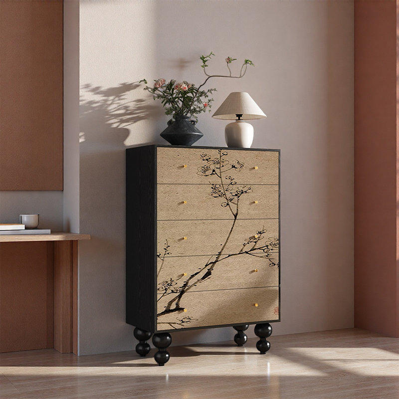 Armoire de rangement à cinq tiroirs en bois de pin