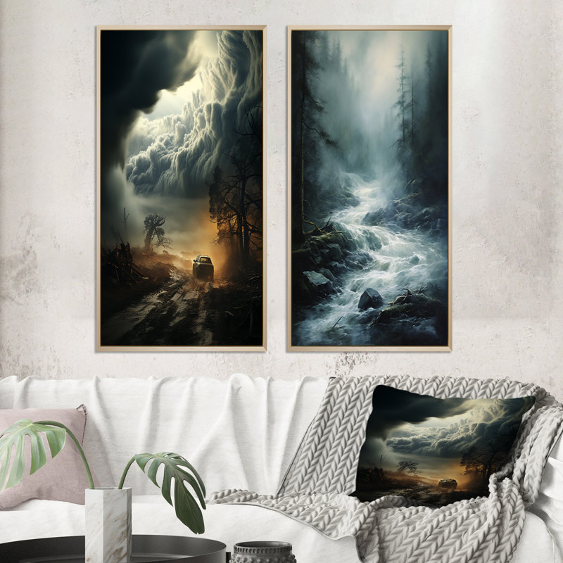 «Storm Misty Torrent», 2 pièces, Encadrement brun, H 20 po x l 24 po