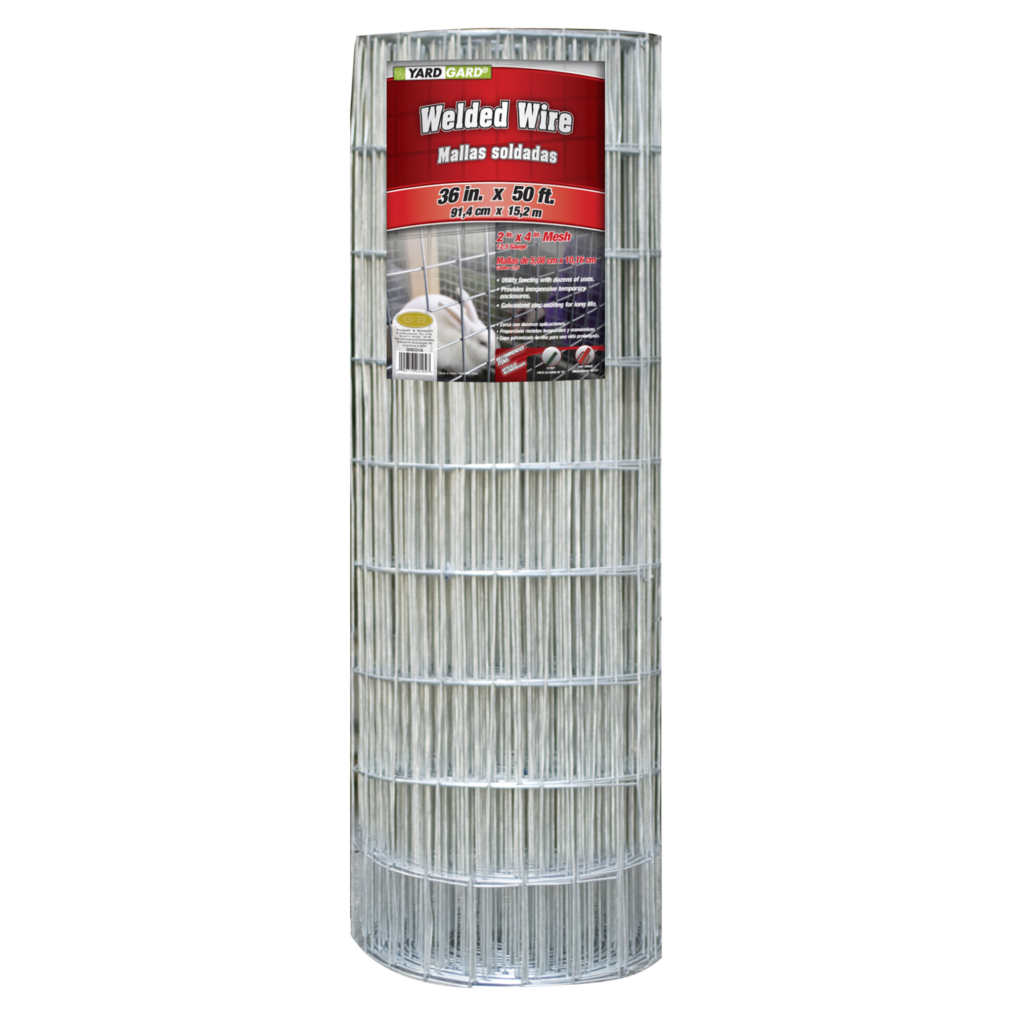 Yardgard 308331A 36 inch by 50 Foot 12.5 Gauge 2 inch by 4 Foot Mesh Galvanized Welded Wire, image size:2000x2000