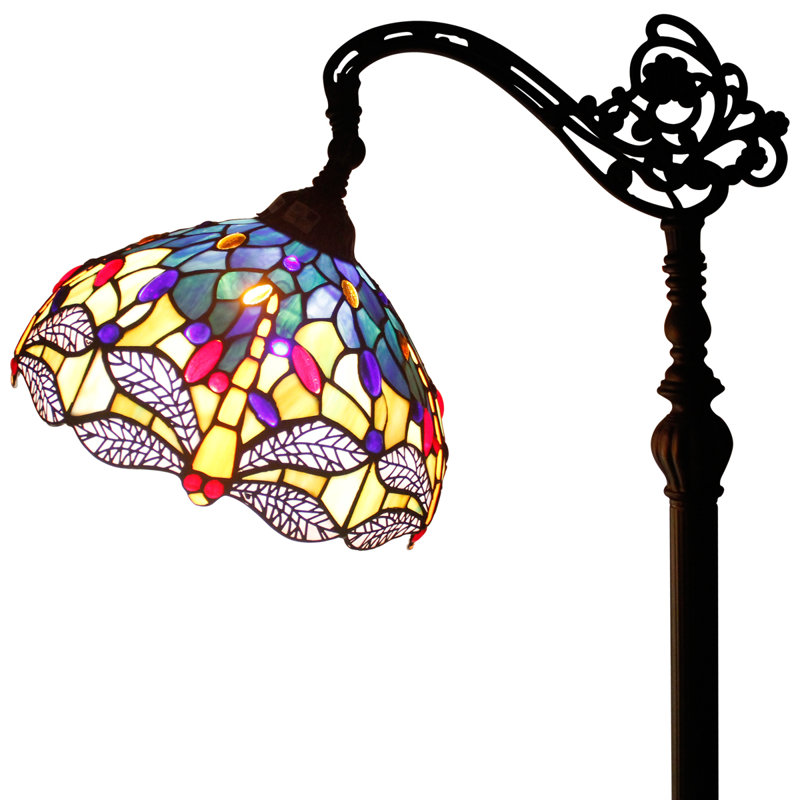 Aionna 64" Blue Stained Glass Adjustable Arc Floor Lamp