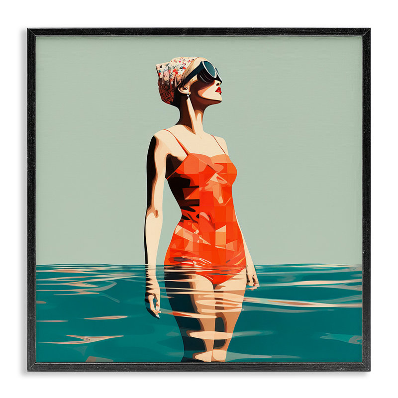 Art rétro de femme en maillot de bain, estampe numérique par Irena Orlov, Giclée encadrée noir minuit, H 24 po x l 24 po