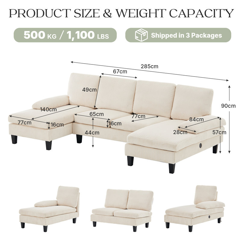 4 Seater Corduroy Sofa, Beige