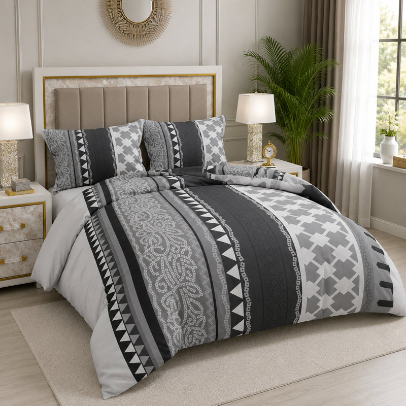 Microfiber Floral Duvet Cover Set, Double Duvet Cover + 3 Additional Pieces