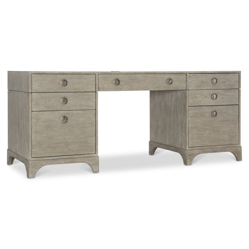 Forsyth Transitional Gray Solid Wood Executive Desk with USB Port