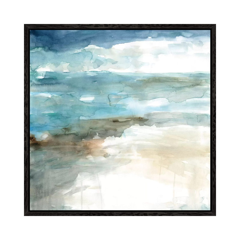 Shimmering Sea And Shore by Carol Robinson - Painting on Canvas, 45.72 cm H x 45.72 cm W, Black Framed