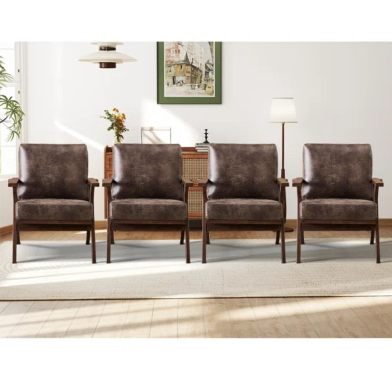 Joichiro 29.5" W Vegan Leather Upholstered Accent Chair with Solid Wood Frame, Dark Brown, 4