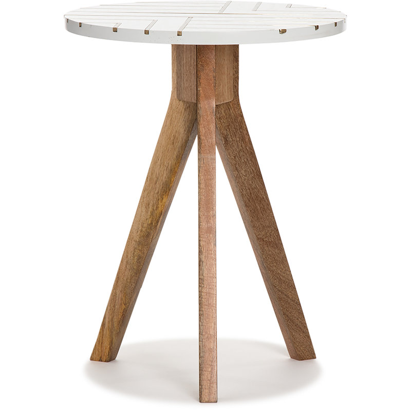 Amari White and Brass Inlay Round Wood Side Table