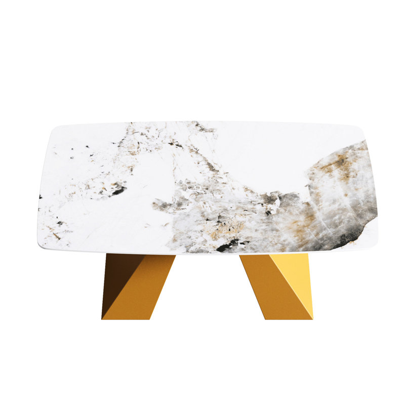 Table blanche de 63 po, panneau en pierre frittée solide, table facile d'entretien pour 6 personnes, sans substances nocives