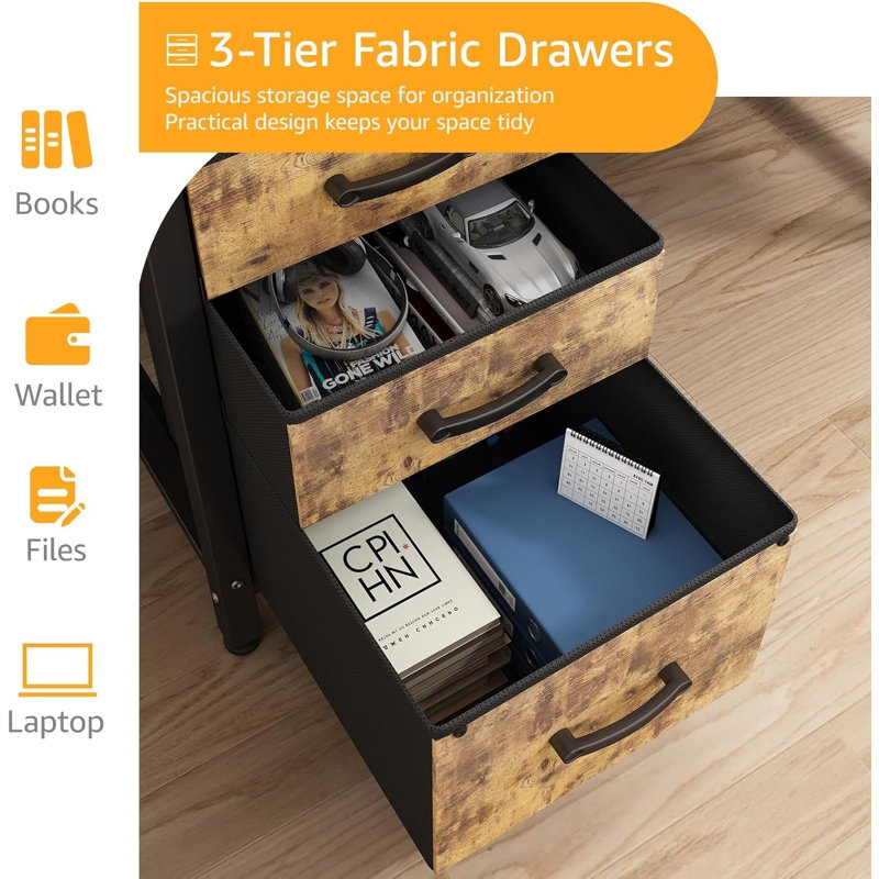 Brown Office Desk With File Cabinet - Computer Desk With Keyboard Tray Drawers Storage Monitor Stand