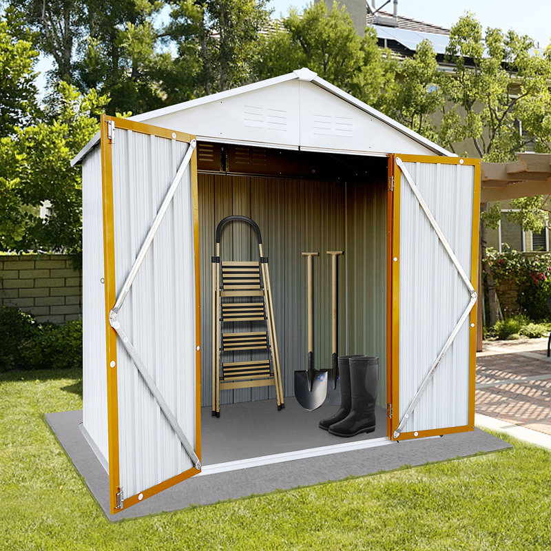 Outdoor Storage Sheds 6Ftx4ft Apex Roof, White, 75.65" H x 73.05" W x 50.05" D