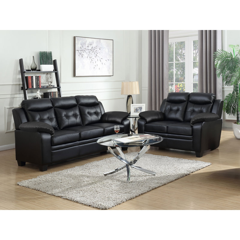 Mallory 2-piece Upholstered Padded Arm Tufted Sofa Set Black, 2 Pieces: Sofa, Loveseat  