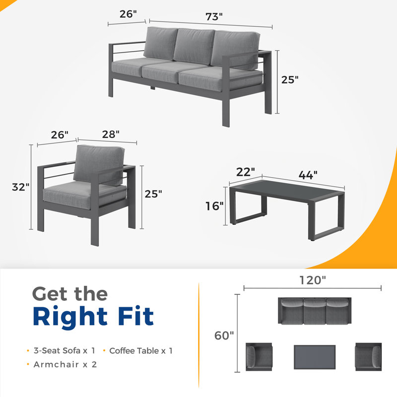 Ensemble de conversation à 5 places pour canapé en aluminium avec coussins