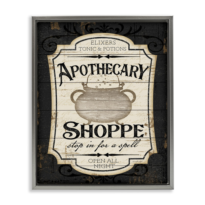 Enseigne d'apothicaire Shoppe Spooky, Cadre flottant gris lustré, H 21 po x l 17 po