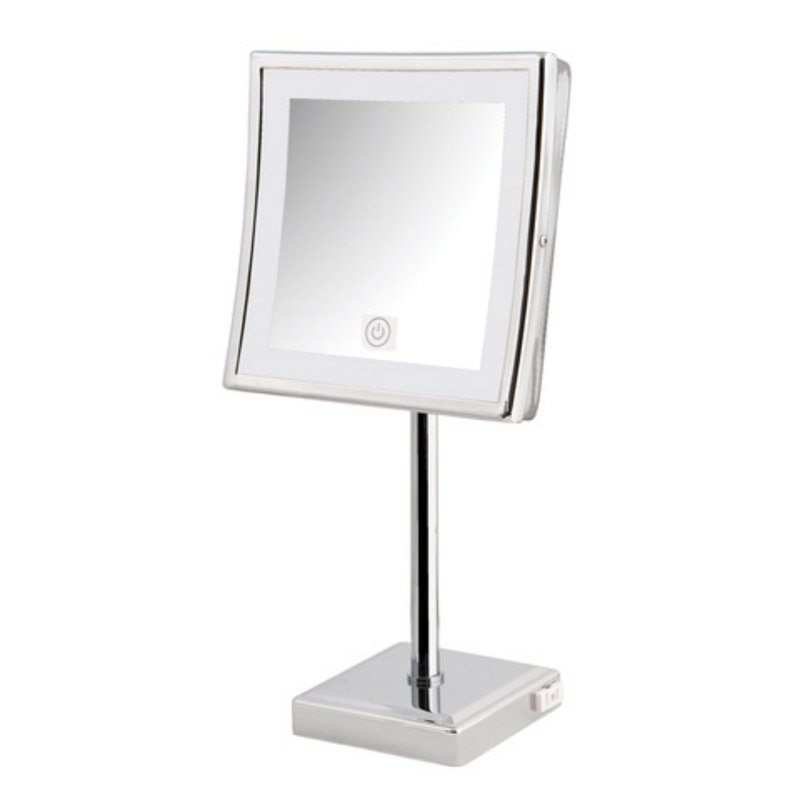 Orren Ellis 98E47A5096614F2D987E456B59C38FA3 8.5" X 8.5" LED Lighted Table Top Mirror, Chrome