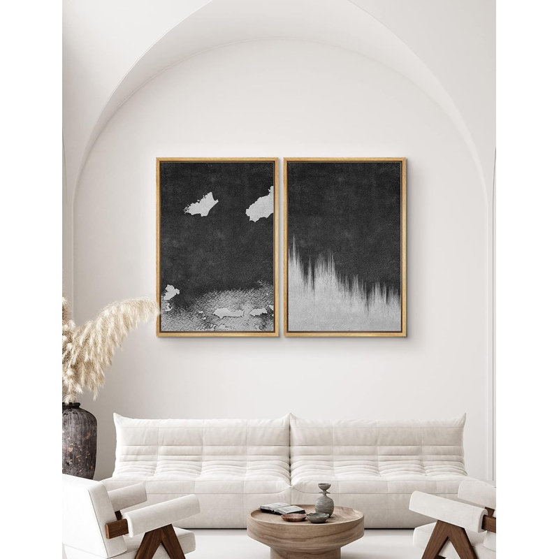 Tache de brosse grise et tache sur fond noir abstrait géométrique moderne art contemporain foncé, H 24 po x l 16 po