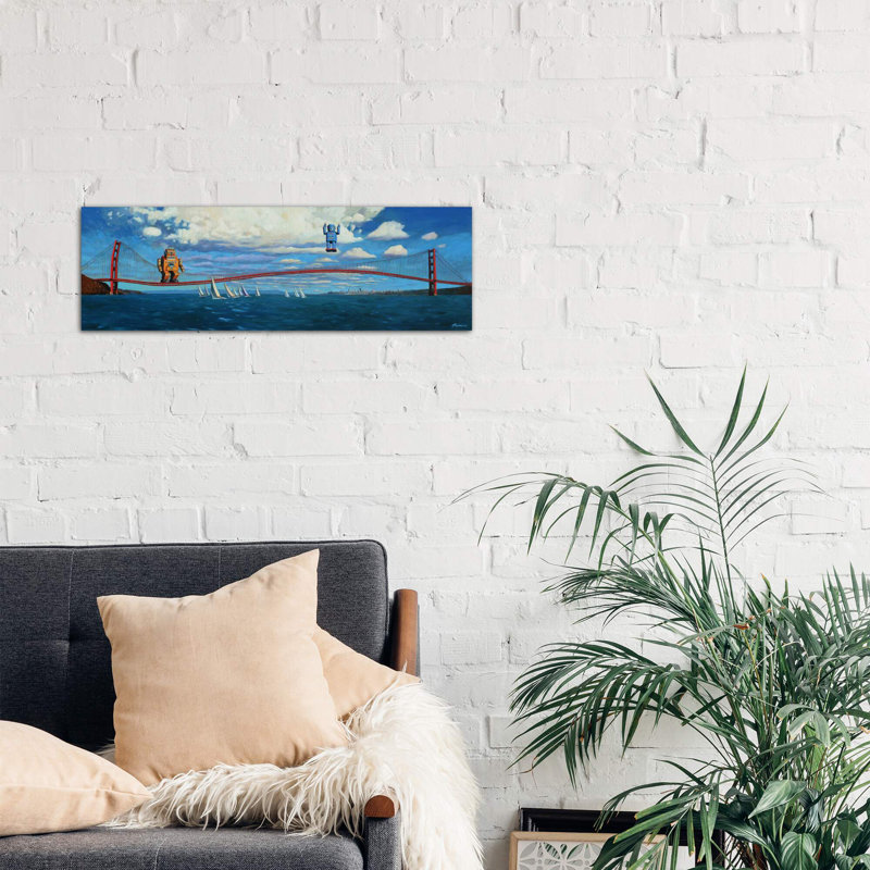 'Golden Gaters' by Eric Joyner - Floater Frame Panoramic Painting Print on Canvas, Wrapped Canvas