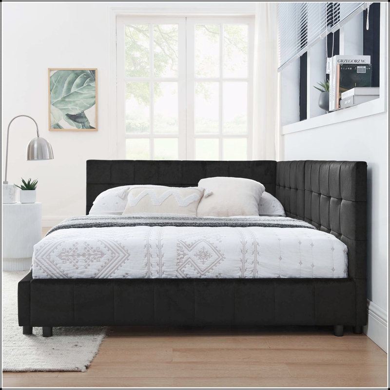 Comfortable Upholstered Sofa Bed Frame with Stylish Backrest and Armrests for Versatile Use, Black