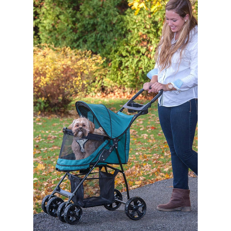 Poussette pour animaux No Trails Lite Trails Lite pour chats / chiens, entrée sans fermeture à glissière, pliage facile avec doublure amovible, sangle de sécurité, panier de rangement + porte-gobelet, 4 couleurs